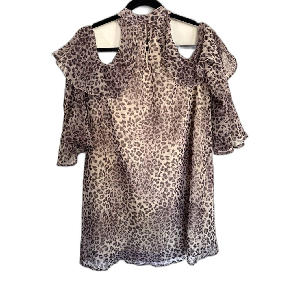 Anthropologie Entro Cold Shoulder Animal Print Dress Sz Small Flowy Fairy Midi